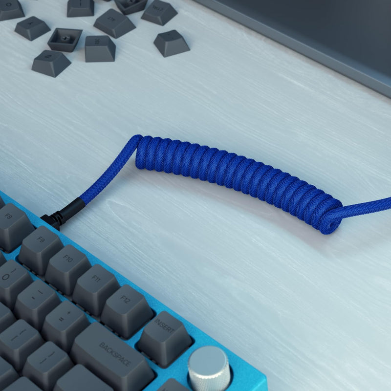 GLORIOUS Coiled USB-C Keyboard Cable – Thick, Artisan Braided, Detachable for Mechanical Keyboards (Cobalt Blue) Cobalt Blue