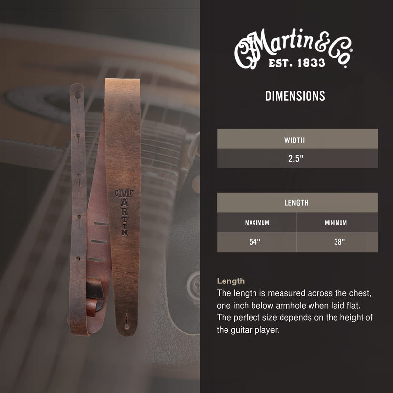 C.F. MARTIN 18A0065 2 1/8" Leather Guitar Strap, Brown