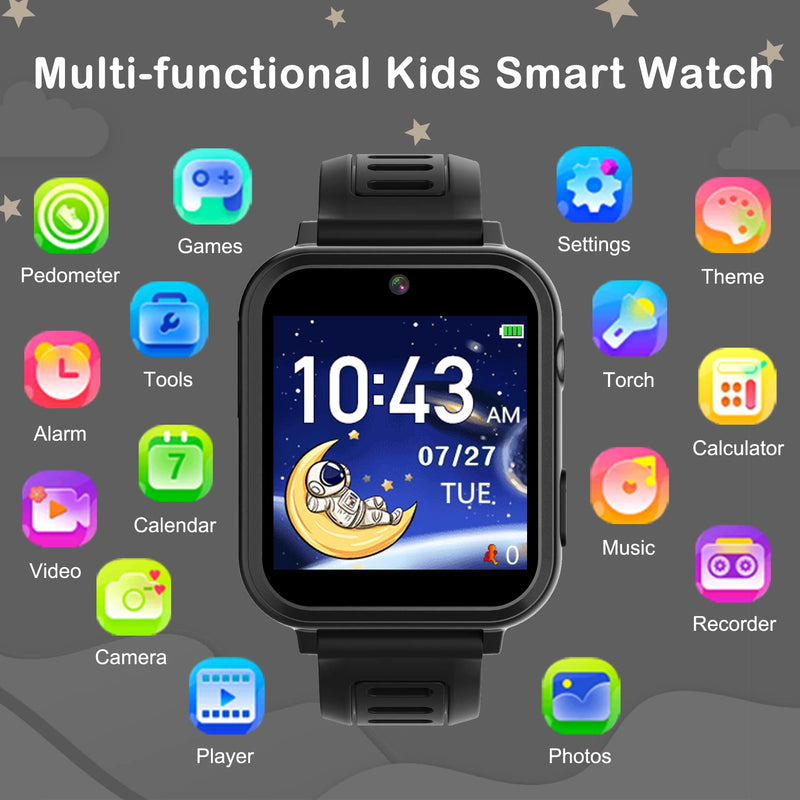 Phyulls Kids Smart Watch Gifts for Boys and Girls Age 3-12, HD Touch Screen Watches with Camera Video Alarm Music Pedometer Flashlight 12/24 hr Educational Toys Birthday Gifts for Kids