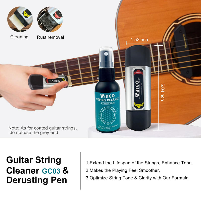 WINGO Guitar Cleaning and Care Kit, Polish and Cleaner, Fretboard Lemon oil, Guitar String-cleaner and Tool Brush, Cleaning Cloth & Brush for Guitar Cleaning and Maintenance.