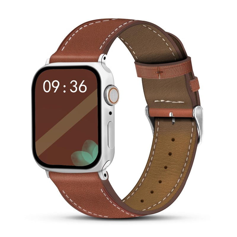 2 Pack Genuine Leather Bands (Brown and Beige) Compatible with Apple Watch Band for Women Men 42mm 41mm 40mm 38mm, for iWatch Series 10 9 8 7 6 SE 5 4 3 2 1