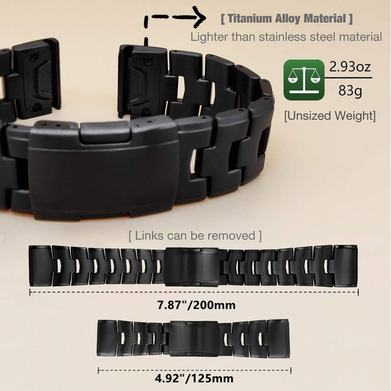 Abanen Titanium Watch Bands for Fenix 8 51mm / epix Pro 51mm/ Fenix 6X / Fenix 5X / Fenix 7X / Enduro, Quick Fit Wristband Strap with Stainless Steel Buckle for Garmin Tactix Delta,Black
