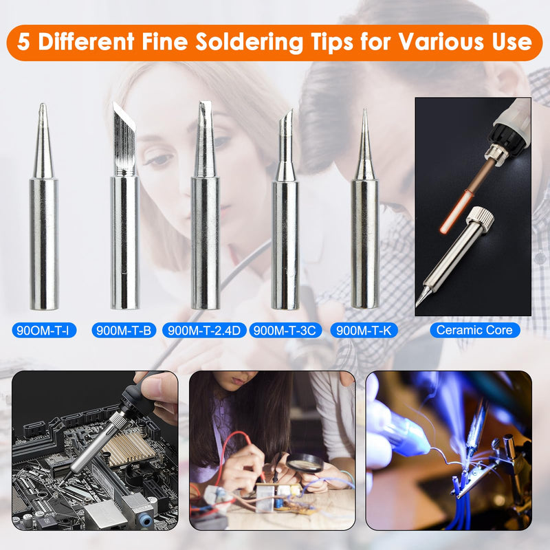 Soldering Iron Set, Soldering Iron 60 W Adjustable Temperature 200-450 °C Soldering Iron Gun Set Welding Tool with LCD Digital Multimeter, 5 Soldering Tips, Desoldering Pump, Tin Wire Tube, Soldering Style 4