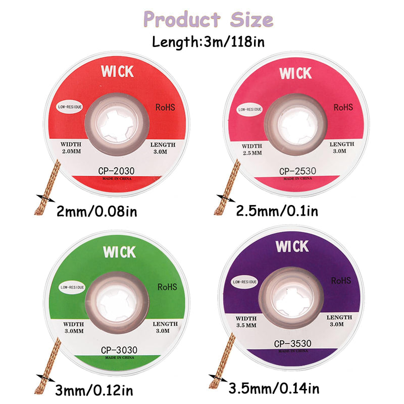 Yuannee Desoldering Wire, 4 Pieces Soldering Braid Copper Desoldering Wire Desoldering Wire with Flux Soldering Strips High Thermal Conductivity Soldering Wire Tin Desoldering Wire for PCB Repairs - 2