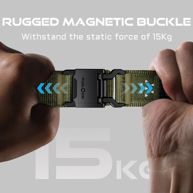 Bandletic Nylon Band Compatible with Apple Watch Ultra 3 2 49mm for Men | Tactical Straps with Magnetic FIDLOCK Hook Buckle for iWatch Series 11/10 46mm, 9/8/7 45mm, SE3/SE2/SE/6/5/4 44mm, 3/2/1 42mm Army Green L 49/46/45/44/42mm(series 3 2 1)