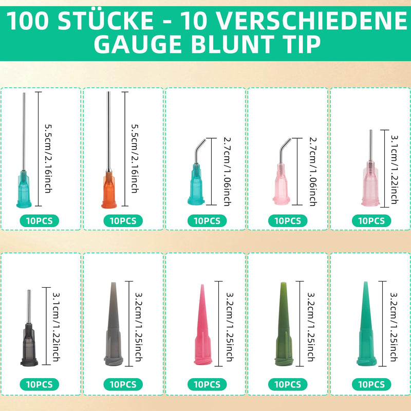 Pack of 110 Blunt Dosing Needles with 11 Different Thicknesses, Blunt Tip Syringe Needles Dosing Needle with Luer Lock, Plastic Blunt Needles, for Refilling Liquid Ink