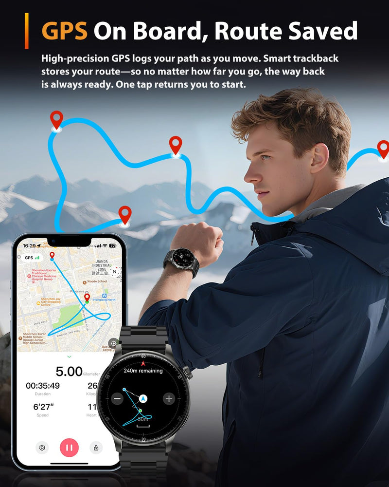 Smart Watches for Men Women with GPS (Answer/Make Calls), 1.52" AMOLED Smartwatch, 170+ Sport Modes Step Counter Fitness Activity Tracker with Sleep Stress Monitor, for Android iPhones Black