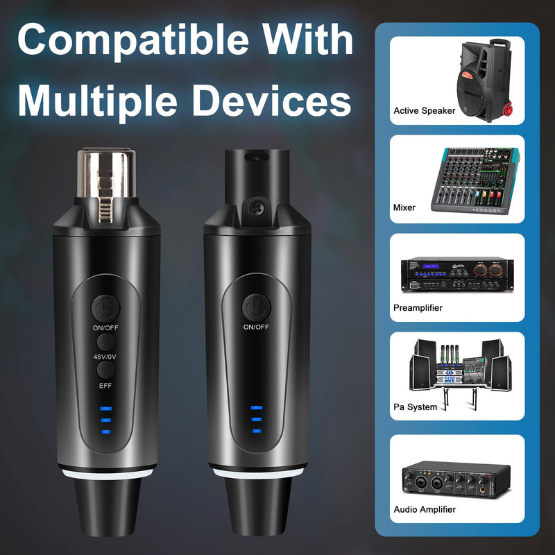 Depusheng S5 Wireless Microphone System Wireless Guitar Transmitter Receiver XLR Plug-on for Dynamic and 48V Condenser Microphones, Audio Mixer, with 48v Phantom Power and Reverb Switch