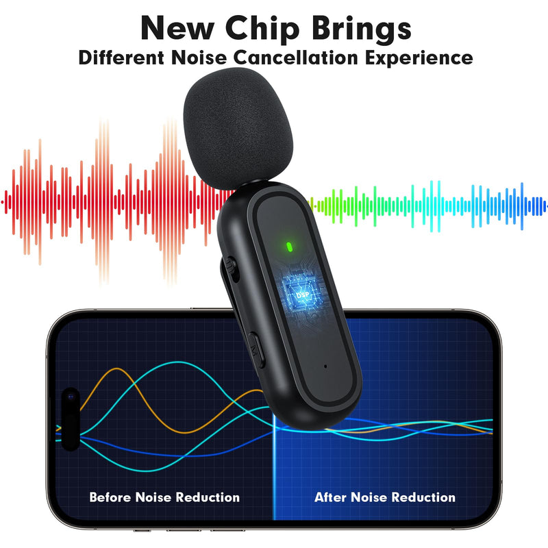 [AUSTRALIA] - 2-Pack Wireless Lavalier Microphone for iPhone Android - Plug and Play Noise Reduction Clip-on Mic with Charging Case, for Vlogging YouTube Live Streaming Zoom Meetings Video Recording Youtuber Oval Case Dark Black 