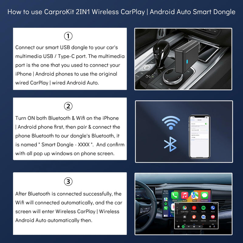 2IN1 Wireless CarPlay Android Auto Adapter for Apple iPhone ＆ Android (2025-2026 Upgrade), Convert Original Wired to Wireless CarPlay Adapter USB Dongle, Plug & Play, Fast Stable Connection