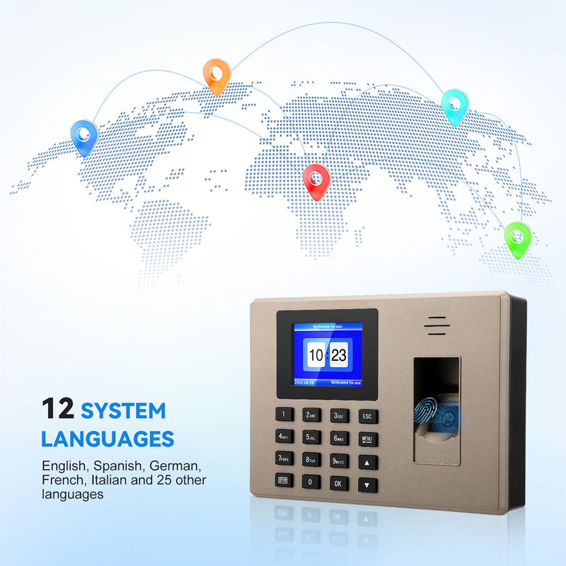 Time Tracking for Small Businesses, Multilingual, with Fingerprint & Pin Input, 1000 Fingerprint & 1000 ID, Employee Time Tracking Device, Working Time Tracking for Small Businesses