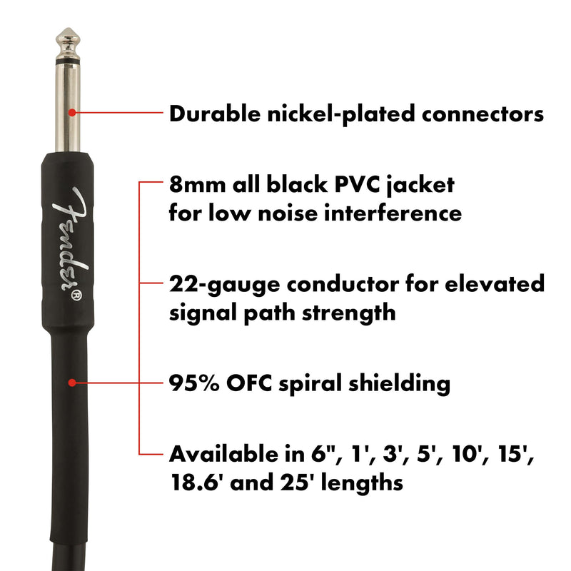 Fender Professional Series Instrument Cable, Guitar Cable, Stocking Stuffers, Guitar Accessories, Straight/Angle, Black, 15ft