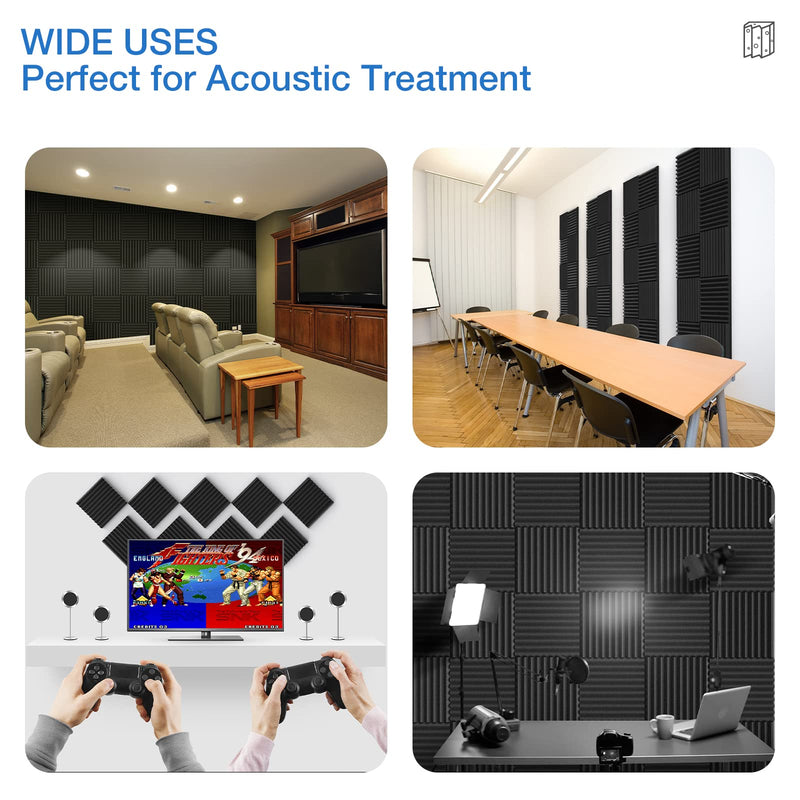 12 Pack Acoustic Panels, 1" X 12" X 12" Quick-Recovery Sound Proof Foam Panels, Acoustic Foam Wedges High Density, Soundproof Wall Panels for Home Studio,Carbon Black-08
