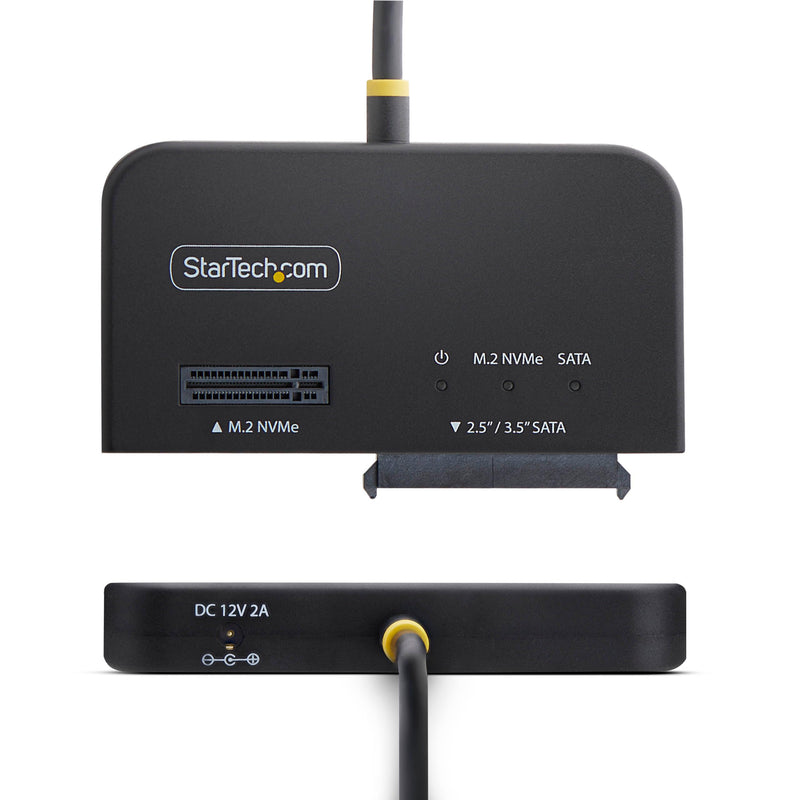 StarTech USB-C/A to M.2 NVMe and 2.5/3.5in SATA Adapter (USB31CSAT3M2E) | Tool-free external SSD hard drive reader, B+M/M-key, PCIe Gen4 NVMe, SATA III 6Gbps, Power adapter, M.2 SATA not supported NVMe &SATA