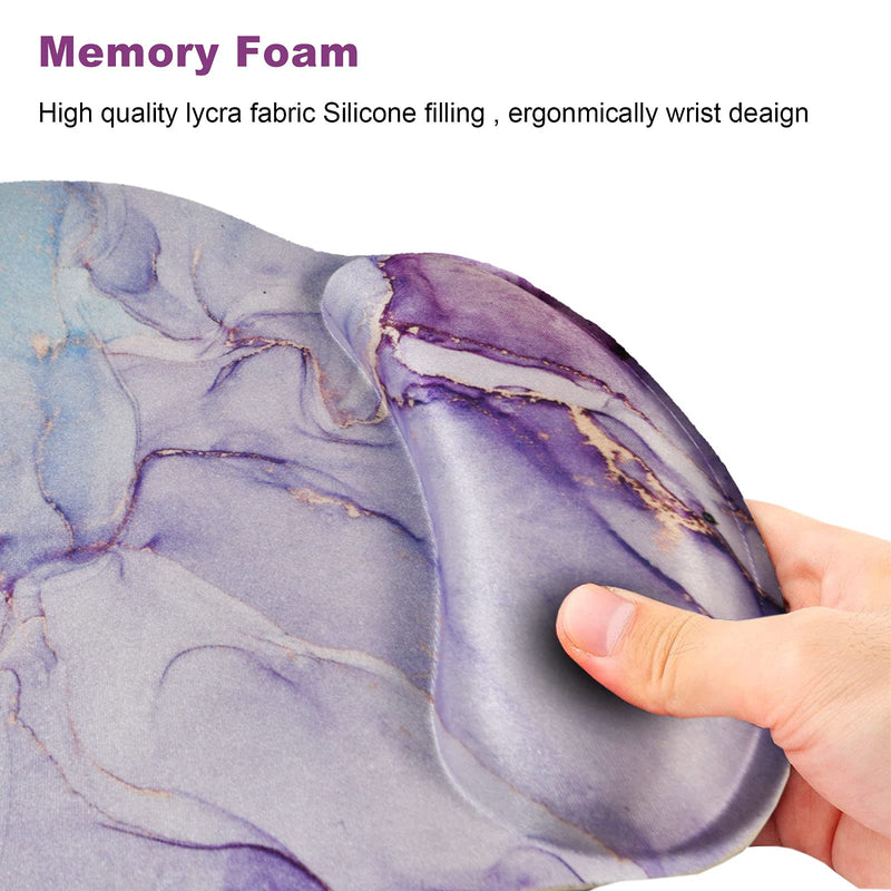 Ergonomic Mouse Pad with Wrist Rest Support Gel, ArtSo Non Slip Rubber Base Pad Computer PC Laptop Women Men Mousepad for Home, Office, Gaming, Working Easy Typing, Pain Relief, Purple Blue Marble Pink Blue Marble