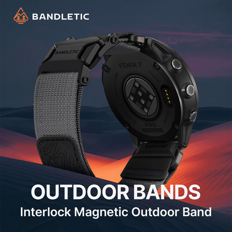Bandletic Magnetic Nylon Band Compatible with Garmin Watch Quick Fit 22mm | Twin Magnets Snap Band On/Off in Two Seconds, Reinforced CSPE Rib for Intense Workout & Outdoors, Fits Quick Fit 22mm Models Dark Gray M(6.5"-7.1")