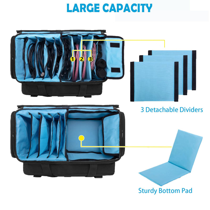DJ Equipment Cable Bag - Gig Bag with Detachable Padded Bottom and 8 Dividers - Case for Musical Accessories, Cords, Gear, Sound Equipment