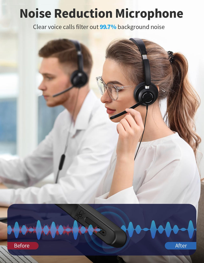[AUSTRALIA] - Wired Headphones with Microphone for PC, On-Ear Computer Laptop USB Headset with Noise Cancelling Microphone in-line Control for Home Office Online Class Skype Zoom, (3.5mm + USB) 1 Count 