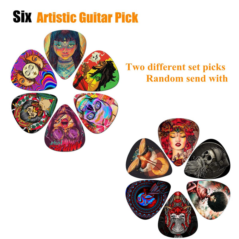 Guitar Slide, Set of 2 Glass Guitar Slide, 1 Steel Guitar Slide, 1 Guitar Slide Ring, with 6 Pieces Artistic Guitar Picks in Red EVA Box