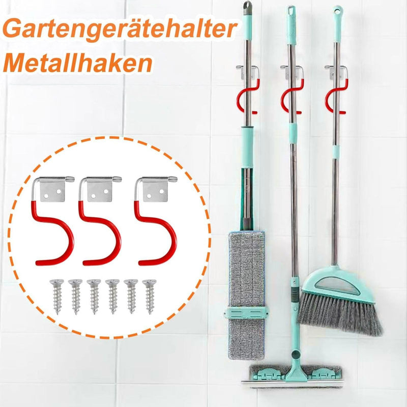 EVDZNA Metal Hook Tool Holder 15 Pieces, Red, Tool Holder, Broom Holder, Garden Tools Hanging, Multifunctional System, Holder for Garden Tools & Electrical Appliances, Metal Hooks, Rubberised Handle