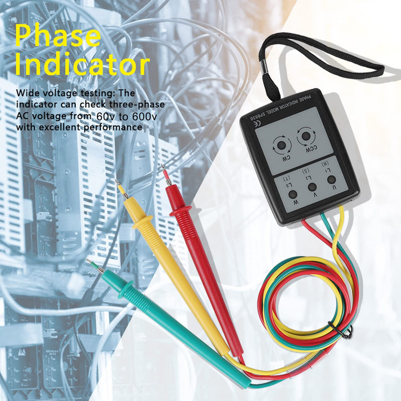 Akozon SP8030 Digital Phase Rotation Indicator LED Sequence Counter with Buzzer Display 3 Phase AC Voltage from 200 V to 480 V Tester