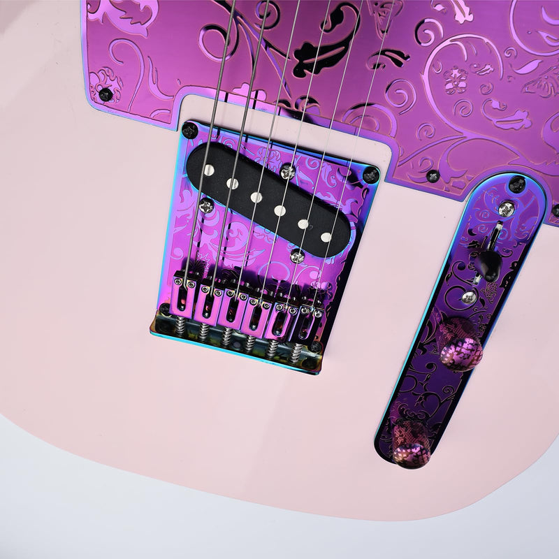 [AUSTRALIA] - 10.5mm Engraved Stainless Steel Fixed Electric Guitar Bridge Single Pickup Hole 6-string Guitar hardtail Bridge for Telecaster Tele TL Style Electric Guitar Replacement Parts (Purple) Purple 
