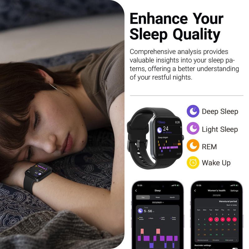TOZO AMOLED S4 Smart Watch 1.78" Ultra-Clear Screen for Men Women | Bluetooth Call Answer Fitness Tracker, Sleep Monitor IP68 Waterproof for iOS 11.0+ Android 9.0+ Black