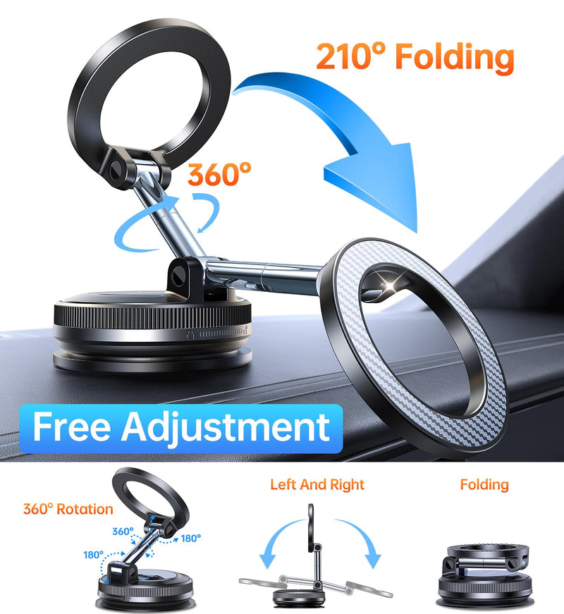 Coolpow for MagSafe Car Mount [Strongest Magnet] Magnetic Phone Holders for Your Car [Adhesive-Free] Suction Phone Mount for Car Phone Holder Mount Dash for iPhone 17 Pro Max 16 15 14 13,Carbon Black Carbon Black