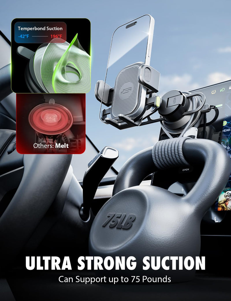 Bracketron OneClick Car Phone Holder for Tesla Model 3/Y/S/X, Screen, Dash | 4-in-1 car phone mount fits Tesla Model 3/Y/S/X with secure hold for large smartphones and MagSafe cases