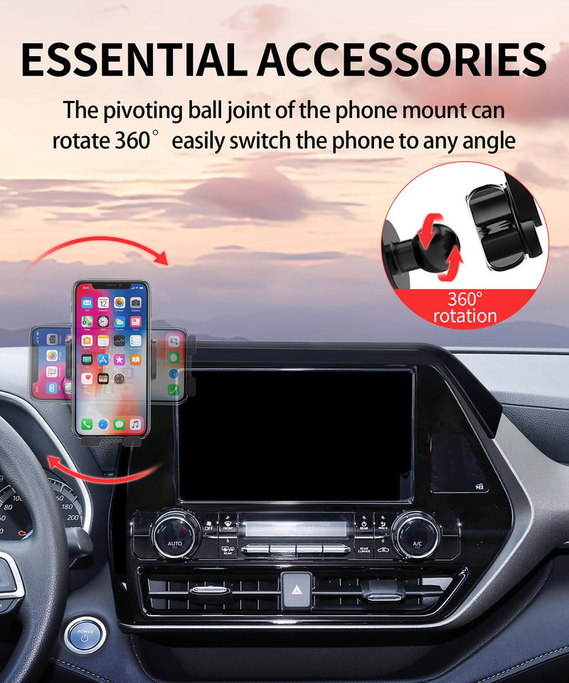 Car Phone Holder for Toyota Highlander 2020-2025 Accessories 8 Inch Screen Fixed Clip Adjustable 360 Degree Rotation Cell Phone Mount Hands Free