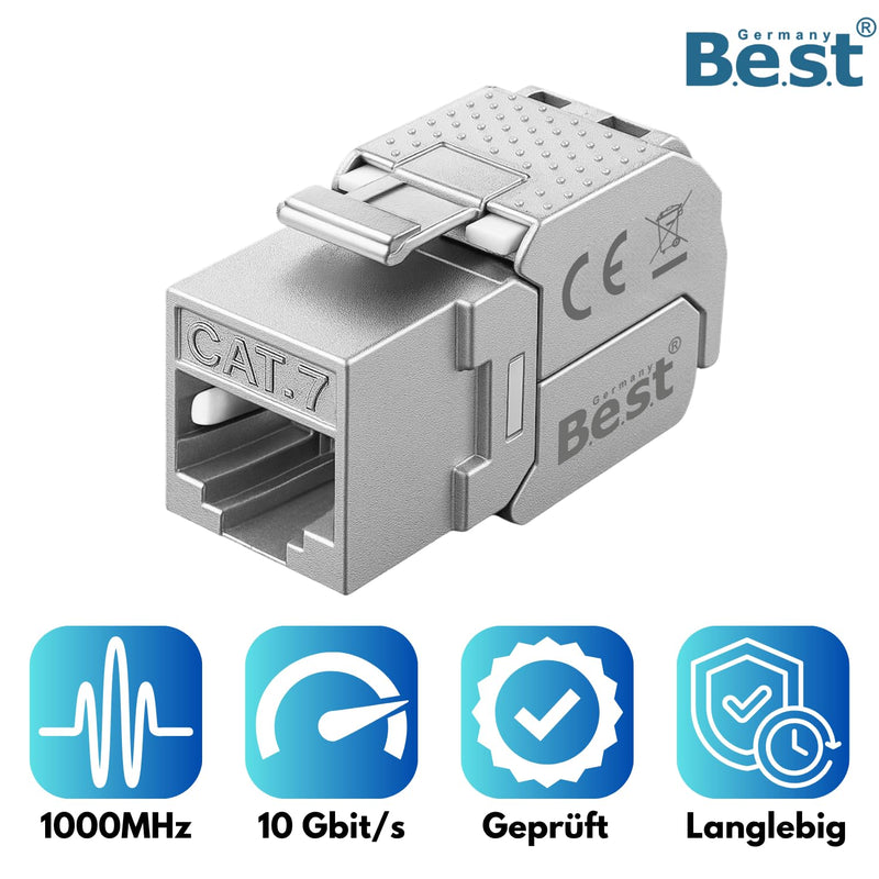 1x CAT 7 Keystone Network Module RJ45 - High Speed Keystone Female Tool-Free Assembly, 10Gbps, STP Shielded, Gold Plated Contacts, Compatible with AWG 22-26 & Patch Panel/Network Sockets 1 Stück