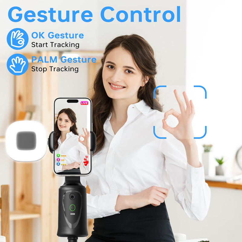 [AUSTRALIA] - Auto Face Tracking Tripod 360° Rotation Phone Stand, No App, Face Body Phone Camera Stand with Remote and Gesture Control, Rechargeable Smart Shooting Stand with Light (Upgrade Edition) 