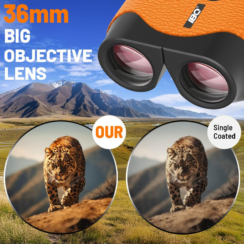 Binoculars for Kids,15X36 Compact Binocular for Adults,BAK4 Prism FMC Lens,IPX7 Waterproof Binoculars for Bird Watching,Easy Focus Binoculars Outdoor Sport,Hunting,Theater and Concerts(Orange) ORANGE