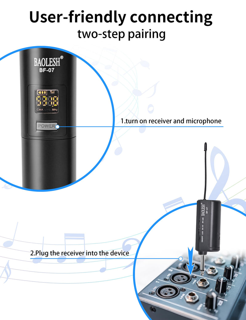 [AUSTRALIA] - Dual Wireless Microphones Karaoke for Singing, Cordless Dynamic Microphone System for Long-Distance Use, with Rechargeable UHF Receiver, Perfect for Karaoke, Church, Speech, Wedding, Party 