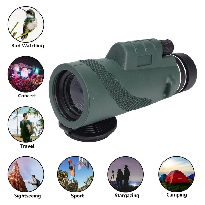 1set 80X100 Power Single Barrel Birdwatching Telescope High Definition Adults High Powered with Smartphone Adapter,15.3 * 7 Cm (Green) Green