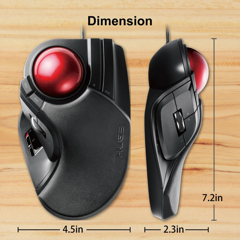 ELECOM HUGE Trackball Mouse, Wired, Finger-Operated, 8-Button Function, Palm Rest Attached, 52mm Smooth Red Ball Windows11, macOS (M-HT1URBK)