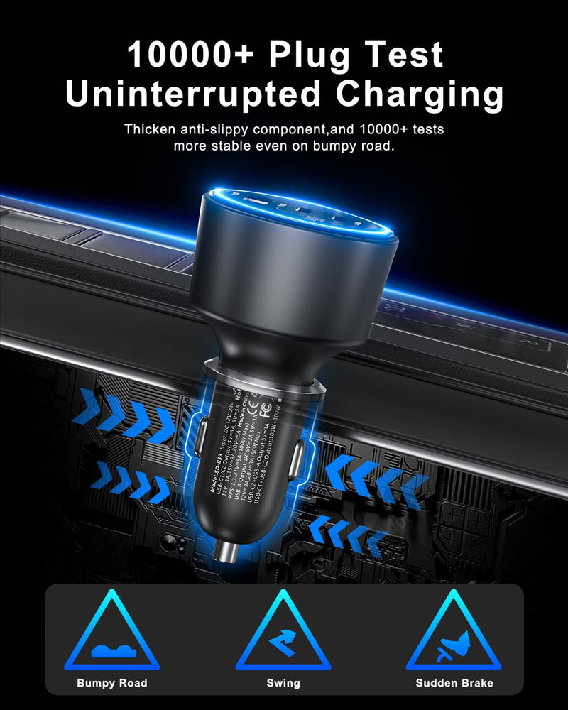 SCHUGS 205W Super Fast Car Charger, USB C PD3.1/QC5.0 3-Port for iPhone 16/Samsung S25/MacBook, 12V-24V Truck Charger with LED & 6 Protections