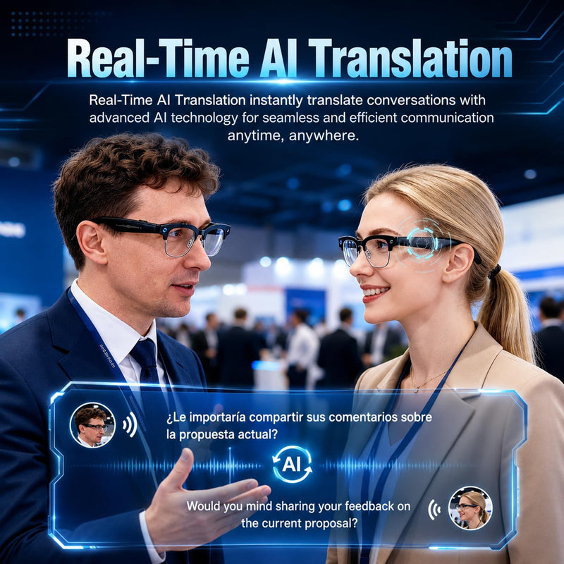 AI Smart Glasses with Camera, 4K EIS, Real-Time Translation | AI Object Recognition, Open-Ear Speakers, AI Voice Assistant, Bluetooth Calling, IP66 Water Resistance, Photochromic Lenses Black Glasses Pouch Included