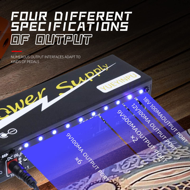 Power Supply for Guitar Effect Pedals 10 Isolated DC Output 9V/12V/18V for Effect Pedal with Separate Short-Circuit Protection