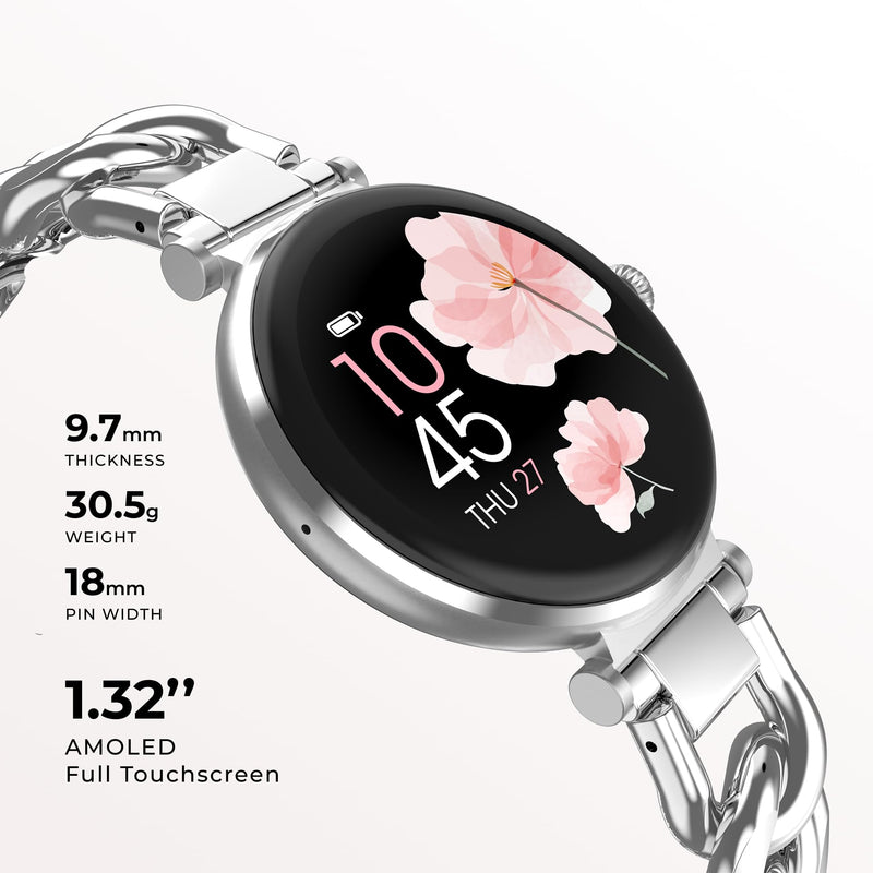 iTouch Bloom Smart Watch for Women, 1.32” AMOLED Display Fitness Tracker with Bluetooth Calling, Heart Rate & Sleep Tracking, 60+ Sports Modes, IP68 Waterproof Smartwatch for Android & iPhone Silver/Silver