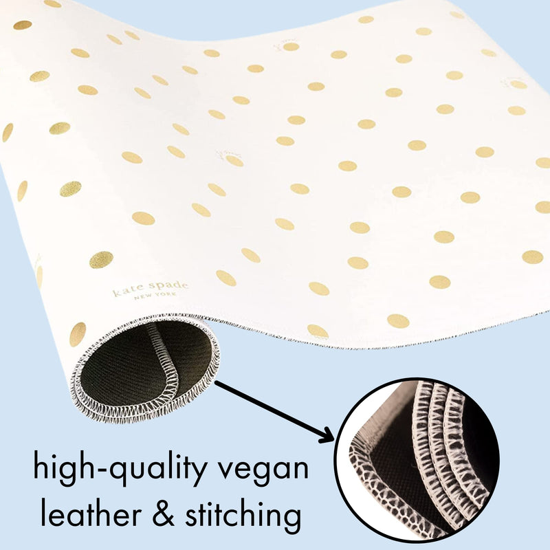 Kate Spade New York Decorative Desk Pad, Vegan Leather Keyboard and Mouse Pad for Desktop, Gold Dot with Script