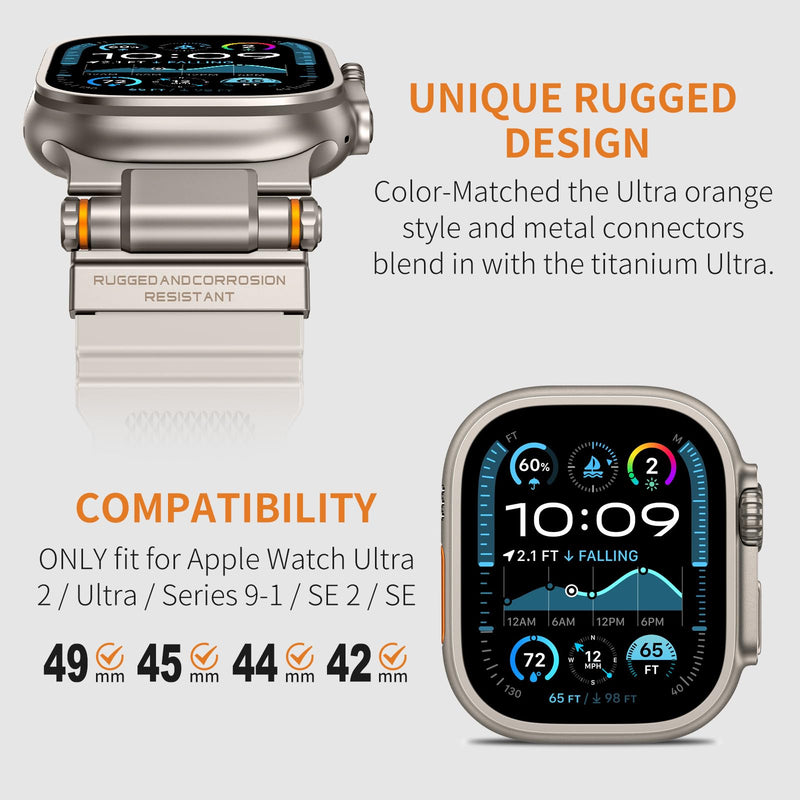 Rubber Band Compatible with Apple Watch Band 49/46/45/44/42mm, Black/Titanium and Starlight/Titanium