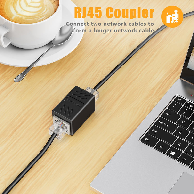 Uvital Phone Jack to Ethernet Adapter, RJ11 to RJ45 Adapter, RJ45 Female to RJ11 Male for Landline Telephone, with RJ45 to RJ11 Cable (Black,2 Pack) 2 pcs RJ45 Coupler+2 pcs RJ45 to RJ11 Cable-Black