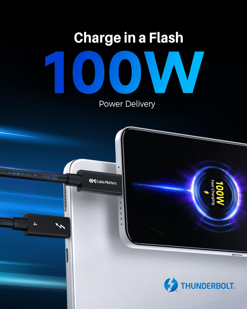 Cable Matters [Intel Certified] 40Gbps Active Thunderbolt 4 Cable, 6.6ft | Black, [8K@60Hz / 4K@240Hz, 100W Charging, 40Gbps Data Transfer], Compatible with Thunderbolt 3, USB4, USB-C Regular