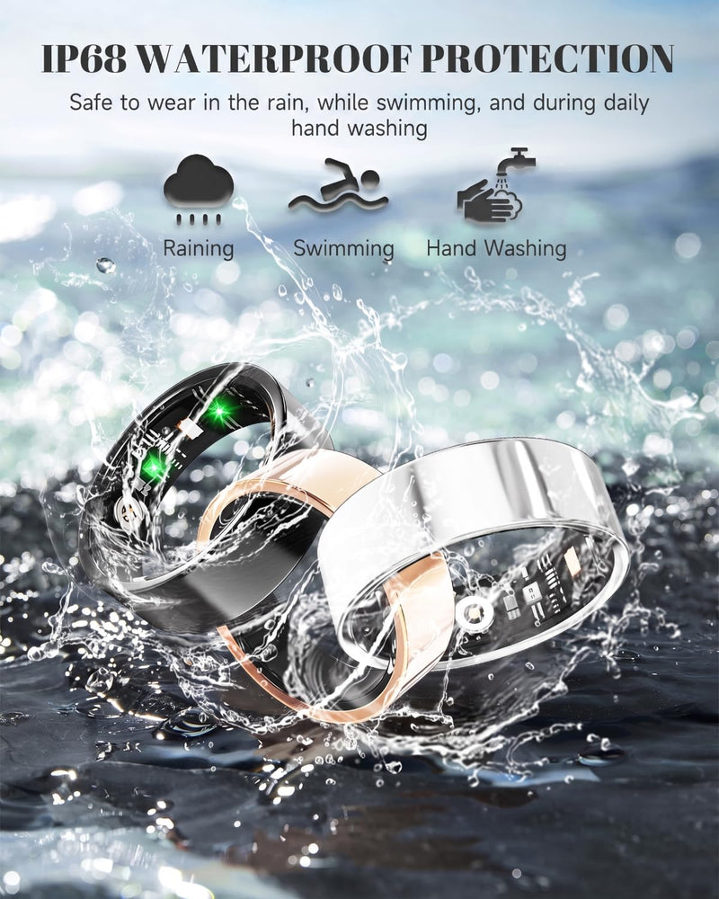 Luxelle Smart Ring Fitness Tracker with Sleep Monitor, Heart Rate, Blood Oxygen, Step Counter, 128 Sports Modes, IP68 Waterproof, Magnetic Charging, Compatible with iOS & Android Rose Gold 9