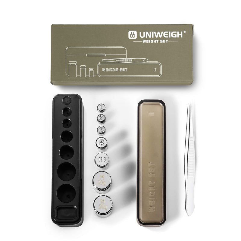 UNIWEIGH Calibration Weight Set, 7pcs 1-60g Calibration Gram Scale Weights Kit, Small Test Weight for Digital Scale Balance, Includes: 1g*1, 2g*2, 5g*1,10g*1, 20g*2,1 Piece Tweezers large