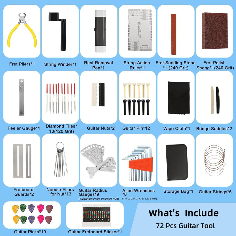 72 Pcs Guitar Tool Kit with Carry Bag,Professional Guitar Repairing Maintenance Tool Kit for Acoustic Guitar Electric Guitar Ukulele Bass Banjo,Ideal Guitar Accessories for Guitar Enthusiast