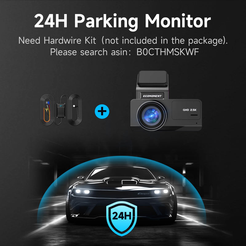 Dash Cam Front and Rear with Hardwire Kit, 2.5K+1080P Dual Dash Camera for Cars, S70, 11.5ft,12V 24V to 5V Car Dashboard Cam Charger Power Cable with Low Voltage Protection,Include 4 Fuse Taps