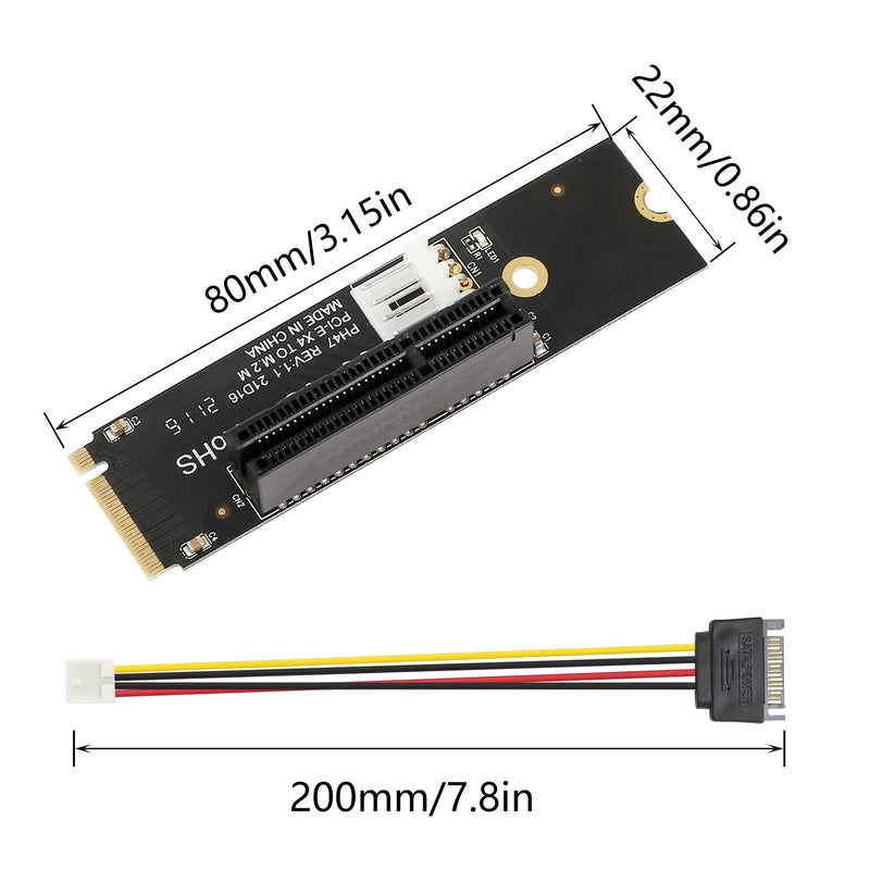 GELRHONR NGFF M.2 to PCI-E 4X 1X Riser Card,M.2 Key M 2260 2280 SSD Port to PCIE Adapter with LED Indicator SATA 15pin Power Riser for Bitcoin Miner Mining-Black