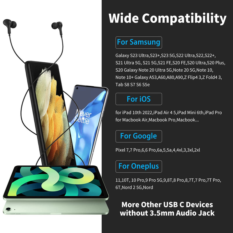 Headphones with Microphone Volume Control for Samsung Pixel iPad Pro Air Mini Oneplus